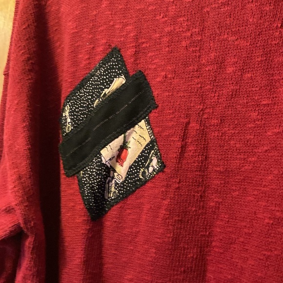 Furry Collar Bright Red Sweater Structured Chaos size large - Picture 8 of 8